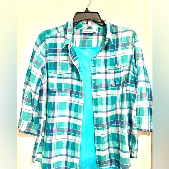 StJohns Blouse NWOT Bay 100% Cotton plaid Unisex,Sleeves up or long in one shirt - Picture 5 of 9